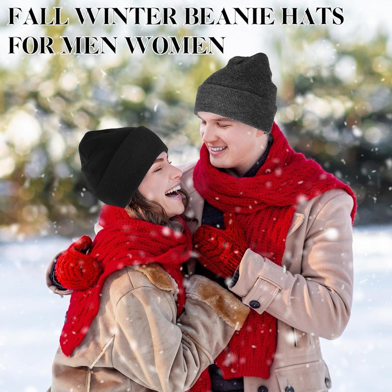 lucdnc Beanies for Men Women 2 Pack Fall Winter Men's Hats Unisex Warm Knit Skullies Beanies Soft Ski Caps - Image 5